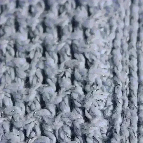 VINTAGE TANGIERS Ski Sweater Boxy Knit Pocket Light Blue Metallic Women Small - Picture 8 of 10